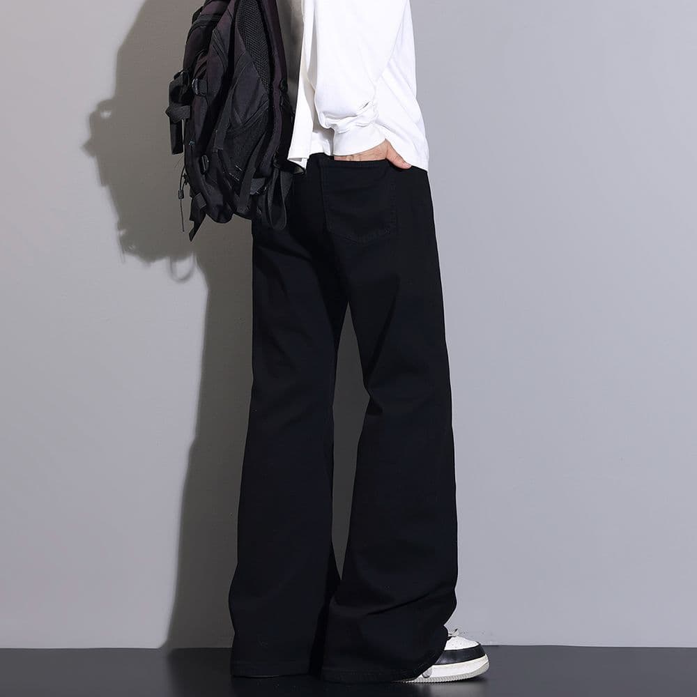 실사 가을 새로운 아메리칸 부츠컷 검정색 청바지 디스플레이 가오 시안 다리 길이 남녀 중성 섹션 신축성 긴 바지 이미지 3