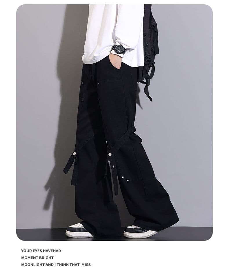 실사 2026 새로운 아메리칸 조수 브랜드 작은 모통이 칼 검정색 청바지 디스플레이 가오 시안 다리 길이 남녀 신축성 워시 물 바지 상세 이미지 9