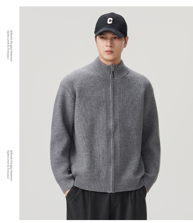 실사 2026 가을 겨울 새로운 한국 스타일 미니멀리즘 무거운 오픈 가디건 니트 스웨터 스웨터 남녀 다용도 스탠드 칼라 재킷 상세 이미지 10