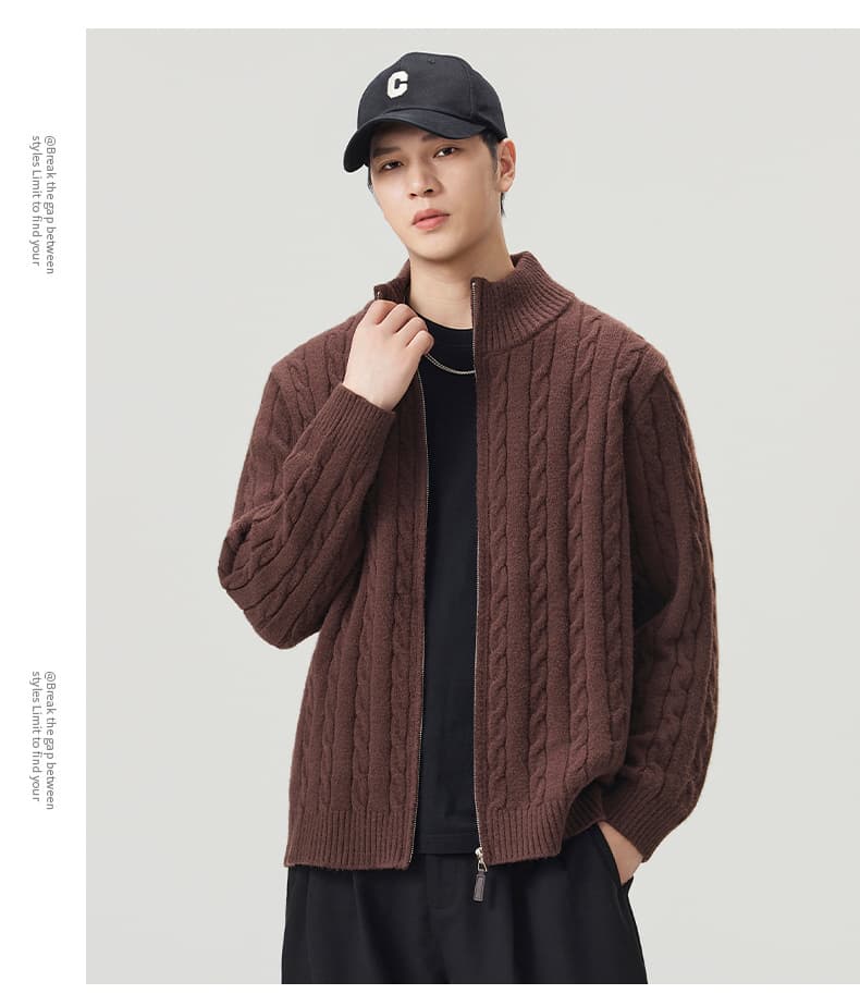 실사 2026 가을 겨울 새로운 한국 스타일 미니멀리즘 무거운 오픈 가디건 스탠드 칼라 니트 스웨터 스웨터 다용도 출퇴근 재킷 상세 이미지 14