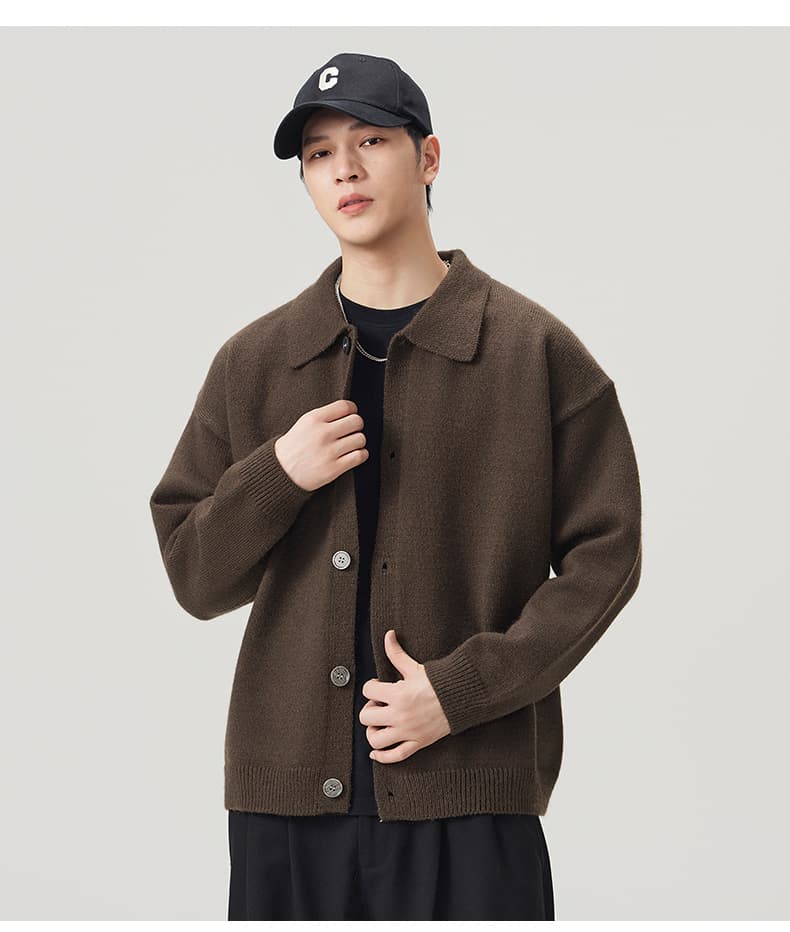 실사 2026 가을 겨울 새로운 한국 스타일 무거운 폴로 칼라 단추 오픈 가디건 니트 스웨터 스웨터 남녀 다용도 재킷 상세 이미지 15