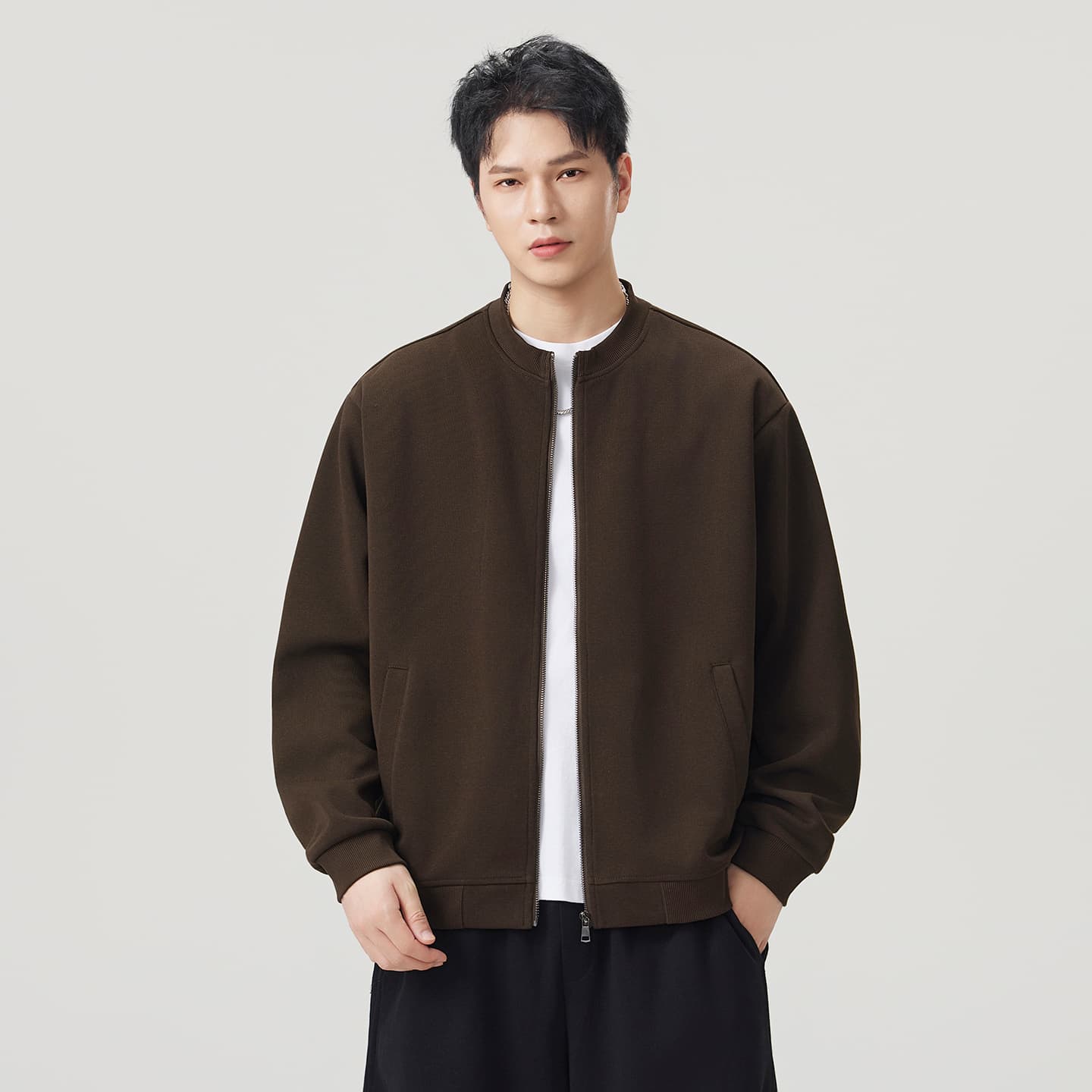실사 2026 가을 겨울 새로운 지퍼 오픈 가디건 스탠드 칼라 후드티 남녀 루즈핏 다용도 캐주얼 출퇴근 재킷 이미지 2