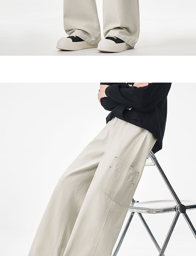실사 가을 겨울 새로운 아메리칸 조수 브랜드 워시 물 순면 스트레이트 캐주얼 바지 루즈핏 워크웨어 기타 가방 미니멀리즘 와이드 레그 팬츠 상세 이미지 13