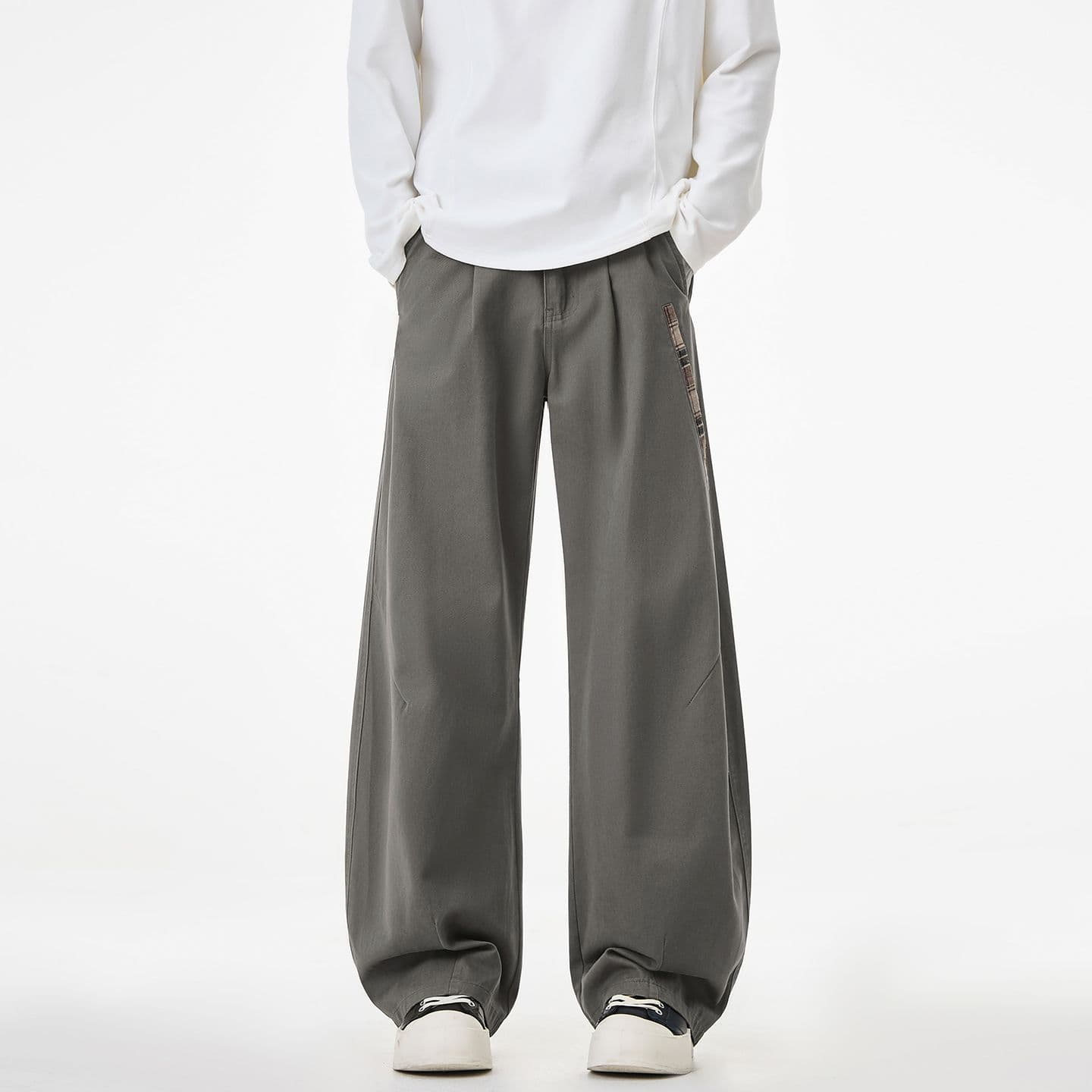 실사 2026 가을 겨울 새로운 아메리칸 워시 물 순면 체크무늬 패치워크 캐주얼 바지 남자 루즈핏 다용도 작은 모통이 칼 바지