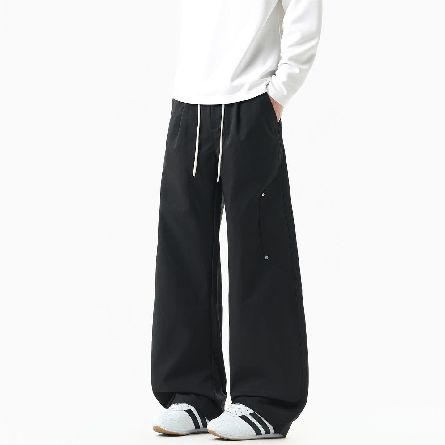 실사 2026 가을 겨울 새로운 아메리칸 레트로 워크웨어 팬츠 남자 루즈핏 작은 모통이 칼 캐주얼 넓은 다리 길이 바지 이미지 4