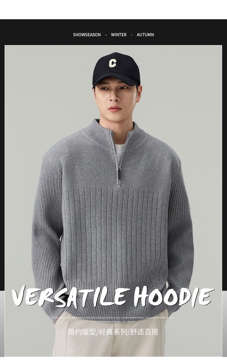 실사 2026 가을 겨울 새로운 무거운 오래된 돈 니트 스웨터 스웨터 남녀 고급 센스 풀오버 하프 지퍼 맨위 상세 이미지 1