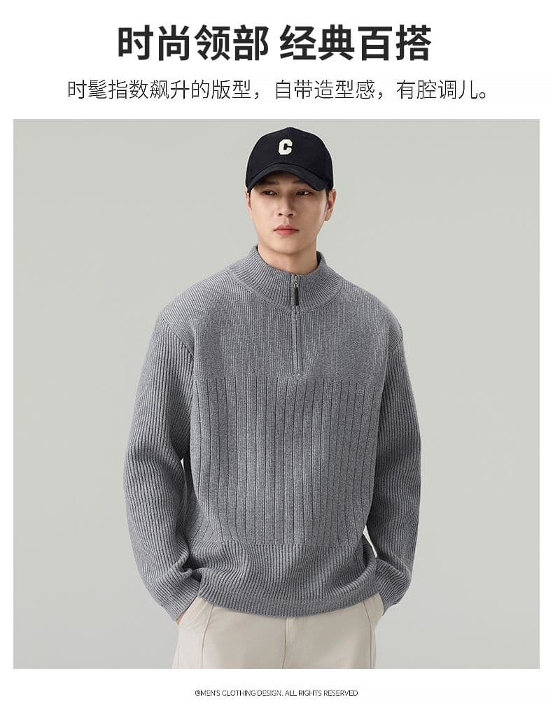 실사 2026 가을 겨울 새로운 무거운 오래된 돈 니트 스웨터 스웨터 남녀 고급 센스 풀오버 하프 지퍼 맨위 상세 이미지 4