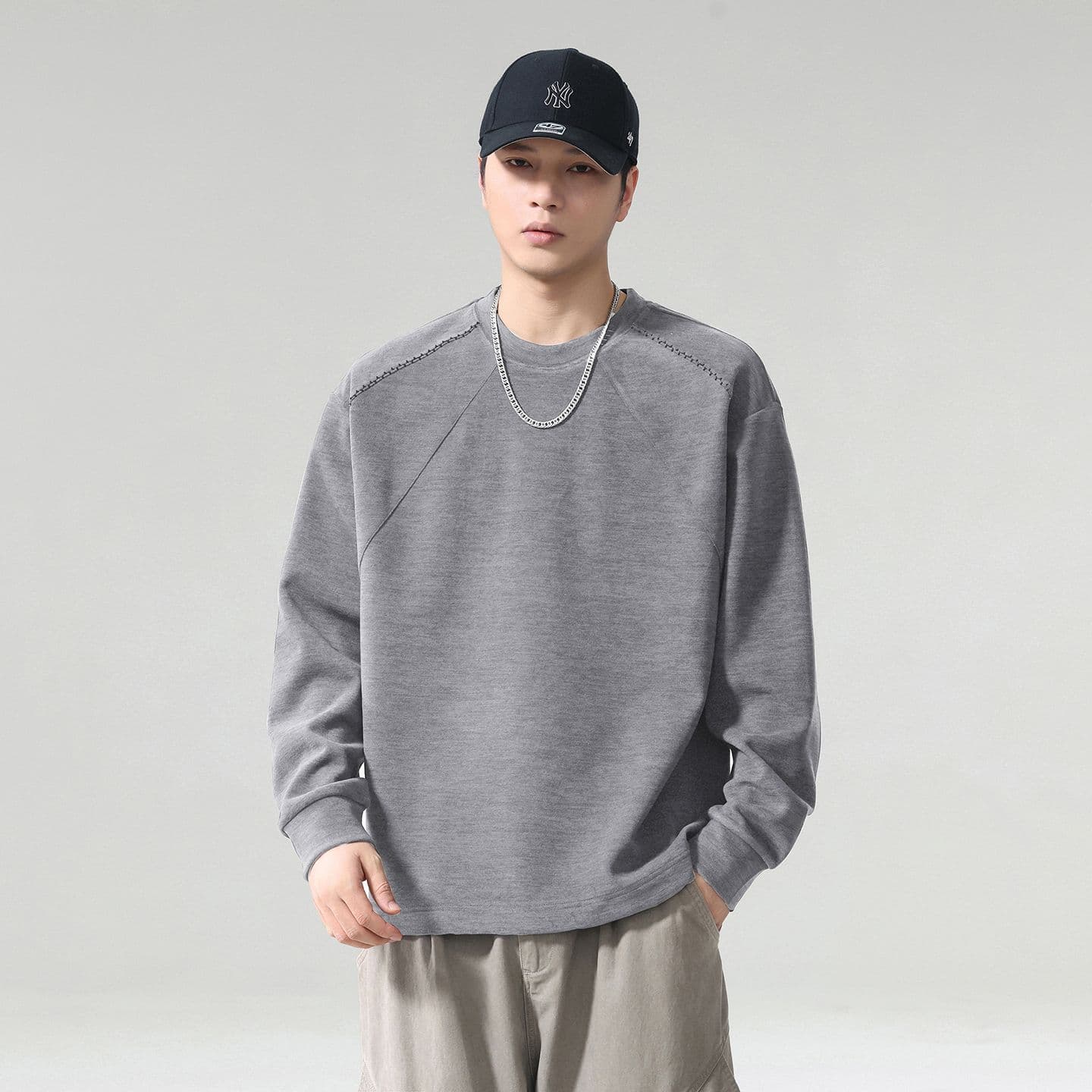 실사 2026 가을 겨울 새로운 후드티 남자 고밀도 프로 피부 터치 부드러운 찹쌀 아니요 넥타이 피부 통기성 편안함 티셔츠 이미지 2