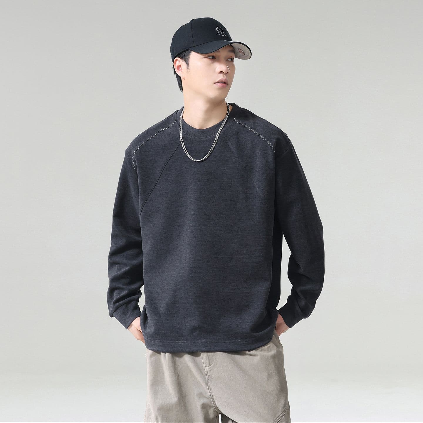 실사 2026 가을 겨울 새로운 후드티 남자 고밀도 프로 피부 터치 부드러운 찹쌀 아니요 넥타이 피부 통기성 편안함 티셔츠 이미지 3