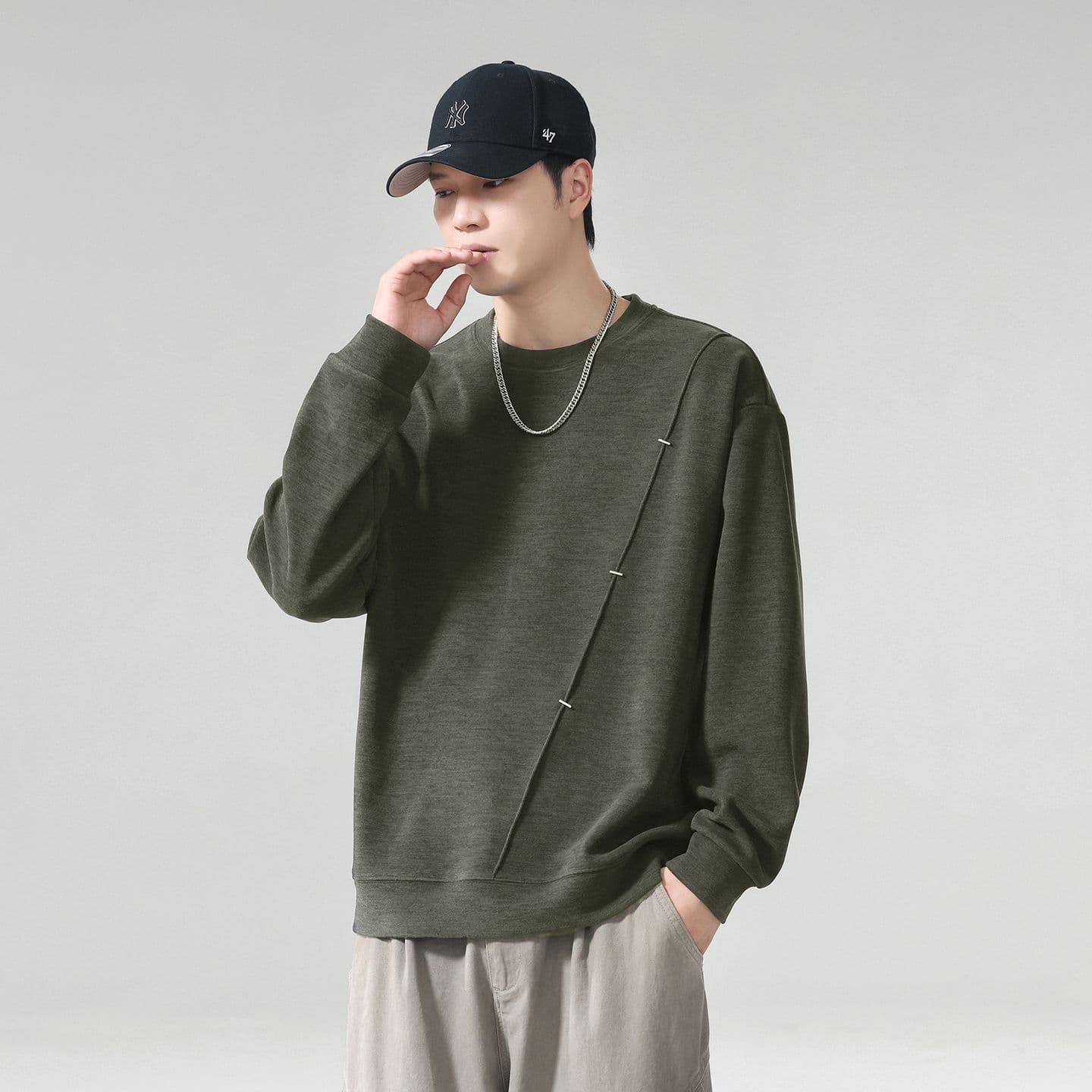 실사 2026 가을 겨울 새로운 패치워크 조수 브랜드 후드티 높음 밀 뜨개질 프로 피부 부드러운 찹쌀 통기성 편안함 출퇴근 맨위 이미지 4