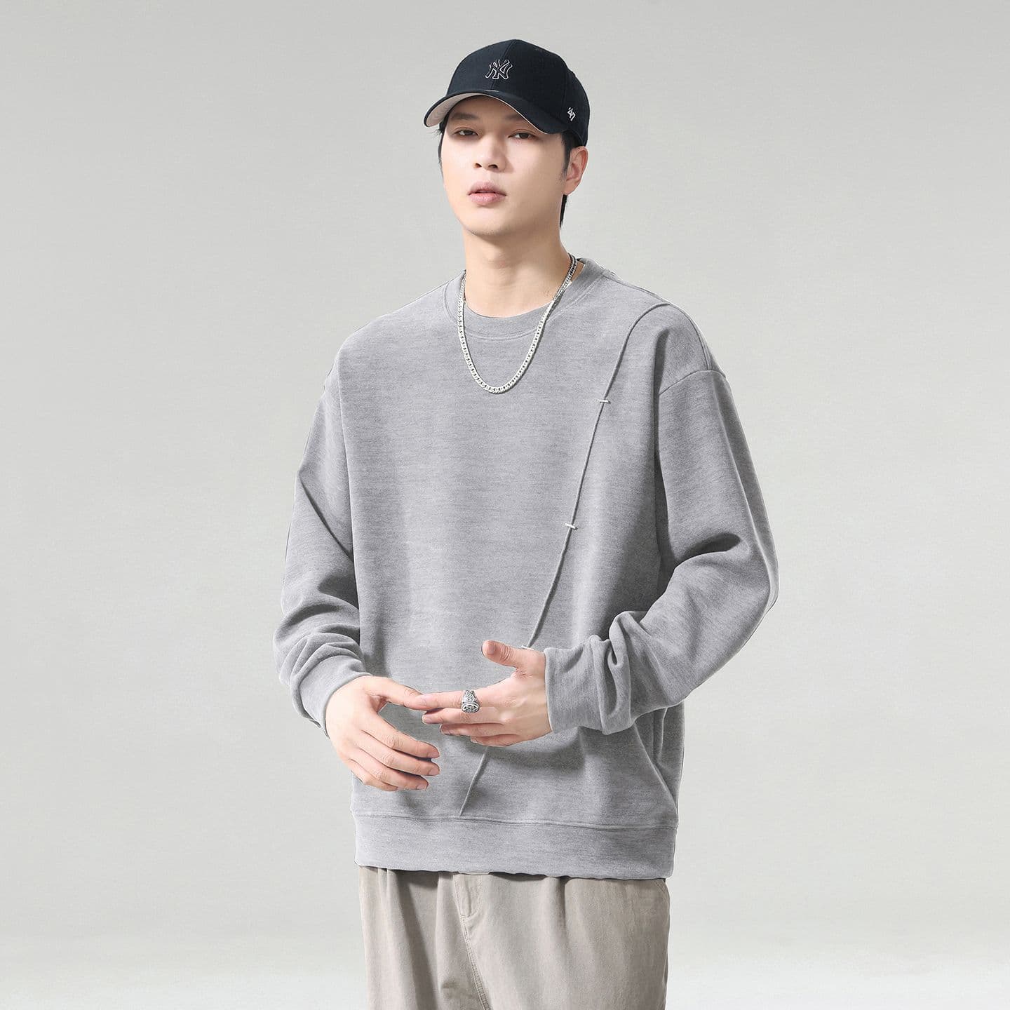실사 2026 가을 겨울 새로운 패치워크 조수 브랜드 후드티 높음 밀 뜨개질 프로 피부 부드러운 찹쌀 통기성 편안함 출퇴근 맨위 이미지 2