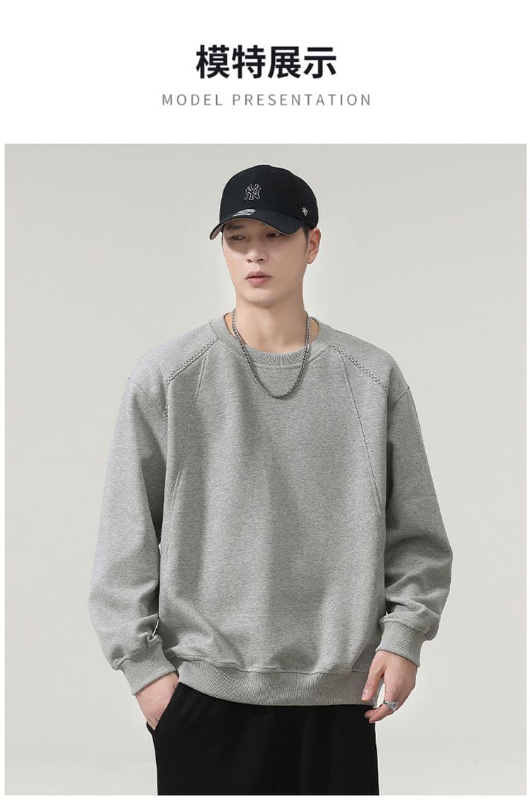 실사 2026 가을 겨울 새로운 남성 삽입 어깨 소매 라운드 넥 풀오버 스웨트셔츠 루즈핏 다용도 출퇴근 긴 소매 셔츠 상세 이미지 10