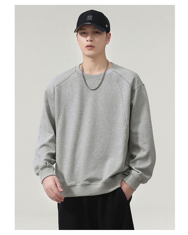 실사 2026 가을 겨울 새로운 남성 삽입 어깨 소매 라운드 넥 풀오버 스웨트셔츠 루즈핏 다용도 출퇴근 긴 소매 셔츠 상세 이미지 11