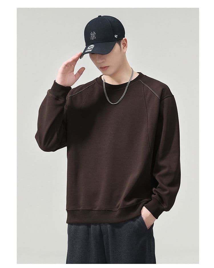 실사 2026 가을 겨울 새로운 남성 삽입 어깨 소매 라운드 넥 풀오버 스웨트셔츠 루즈핏 다용도 출퇴근 긴 소매 셔츠 상세 이미지 15