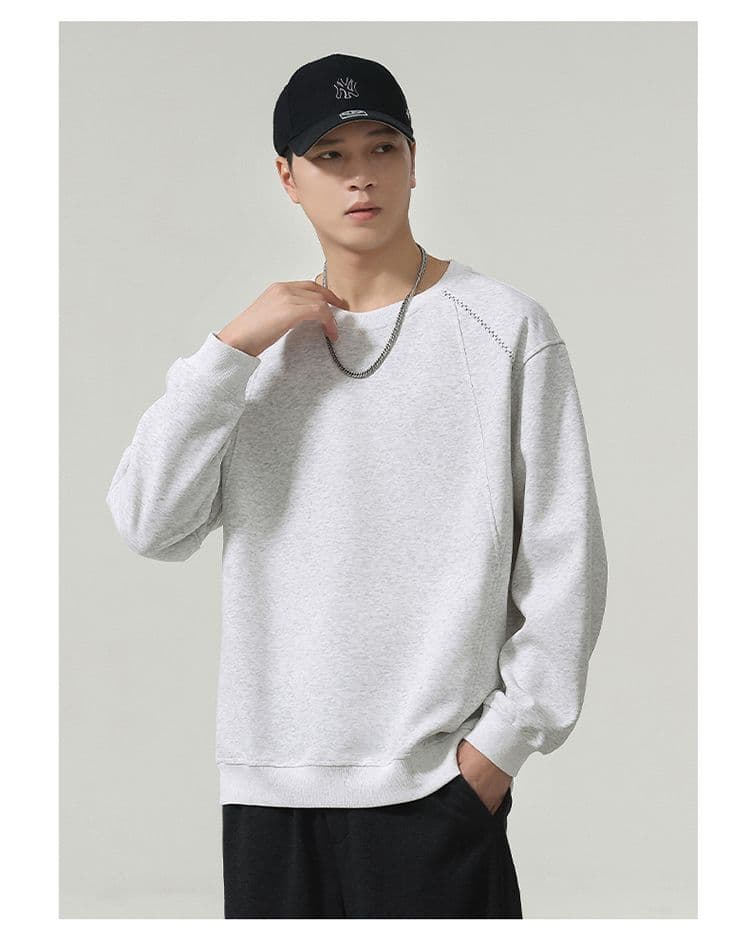 실사 2026 가을 겨울 새로운 남성 삽입 어깨 소매 라운드 넥 풀오버 스웨트셔츠 루즈핏 다용도 출퇴근 긴 소매 셔츠 상세 이미지 19
