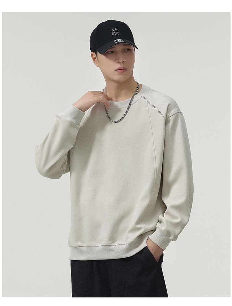 실사 2026 가을 겨울 새로운 남성 삽입 어깨 소매 라운드 넥 풀오버 스웨트셔츠 루즈핏 다용도 출퇴근 긴 소매 셔츠 상세 이미지 22