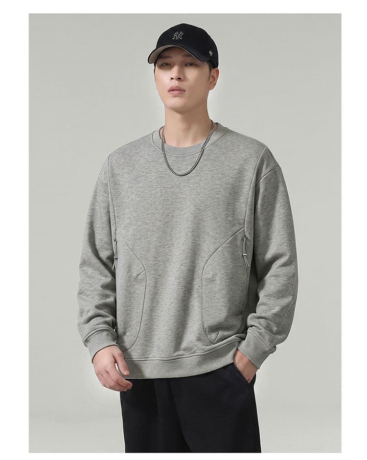 실사 2026 가을 겨울 새로운 라운드 넥 후드티 남자 트렌드 지퍼 주머니 디자인 루즈핏 다용도 출퇴근 긴 소매 셔츠 상세 이미지 15