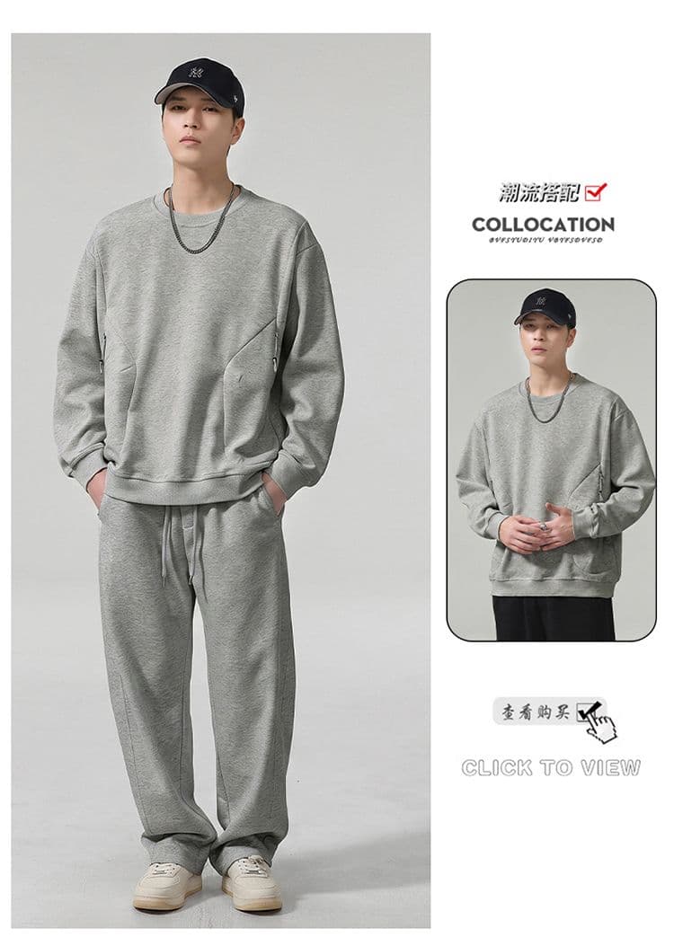 실사 2026 가을 겨울 새로운 라운드 넥 후드티 남자 트렌드 지퍼 주머니 디자인 루즈핏 다용도 출퇴근 긴 소매 셔츠 상세 이미지 17