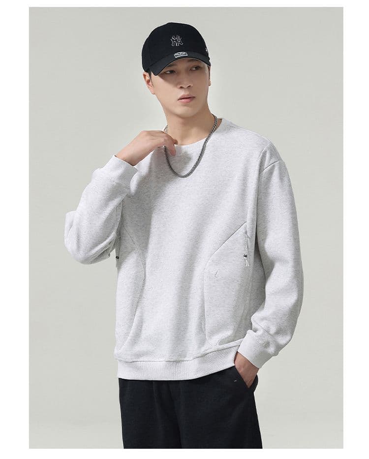 실사 2026 가을 겨울 새로운 라운드 넥 후드티 남자 트렌드 지퍼 주머니 디자인 루즈핏 다용도 출퇴근 긴 소매 셔츠 상세 이미지 23