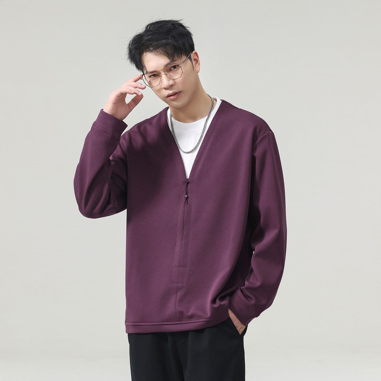 실사 2026 가을 겨울 새로운 오래된 돈 바람 아메리칸 페이크 레이어드 디자인 센스 후드티 남자 루즈핏 트렌드 일상 착용 가져 가라. 이미지 3