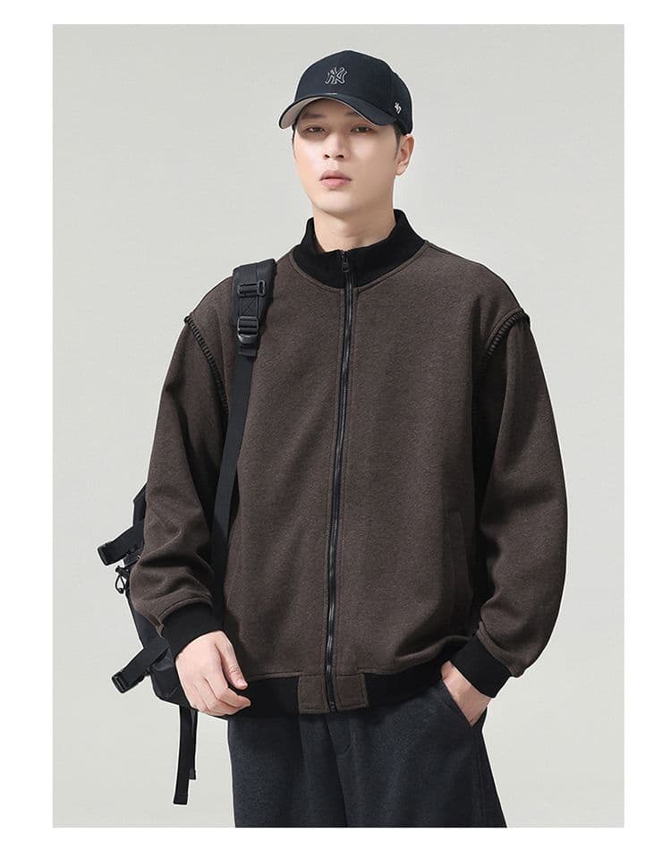 실사 2026 가을 겨울 새로운 야구 스타일 칼라 지퍼 오픈 가디건 후드티 남녀 재킷 배색 캐주얼 니트 재킷 상세 이미지 15