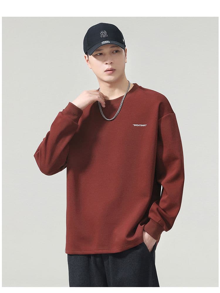 실사 2026 가을 겨울 새로운 뒤로 프린트 라운드 넥 후드티 남자 루즈핏 다용도 일상 출퇴근 긴 소매 셔츠 상세 이미지 18