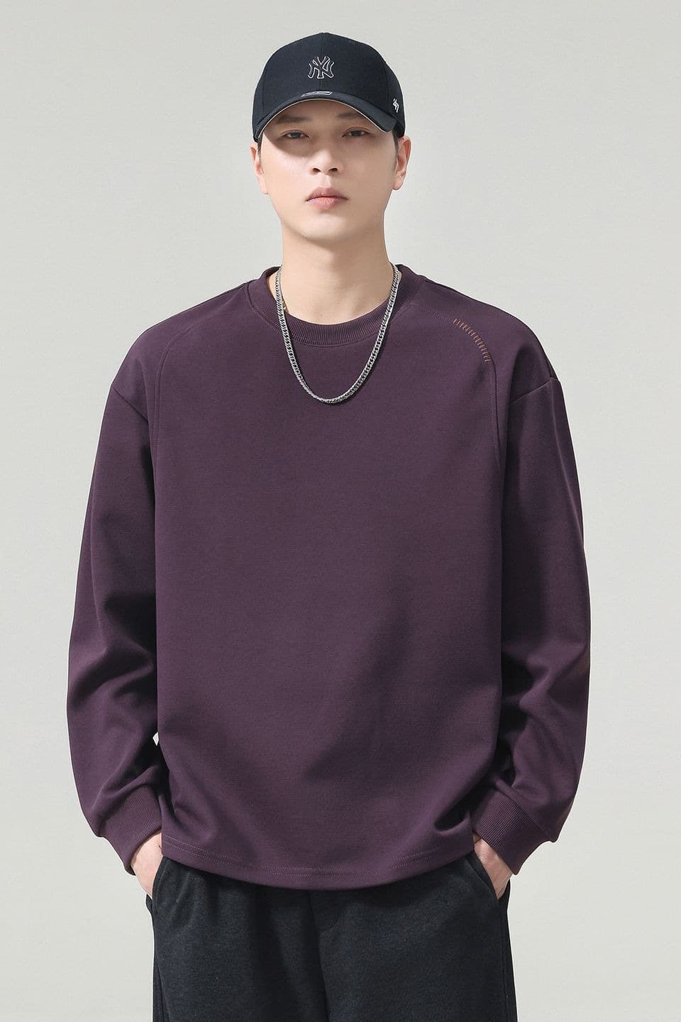 실사 2026 가을 겨울 새로운 미니멀리즘 다용도 삽입 어깨 소매 라운드 넥 후드티 남자 루즈핏 일상 출퇴근 긴 소매 셔츠 이미지 6