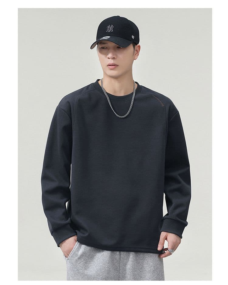 실사 2026 가을 겨울 새로운 미니멀리즘 다용도 삽입 어깨 소매 라운드 넥 후드티 남자 루즈핏 일상 출퇴근 긴 소매 셔츠 상세 이미지 15