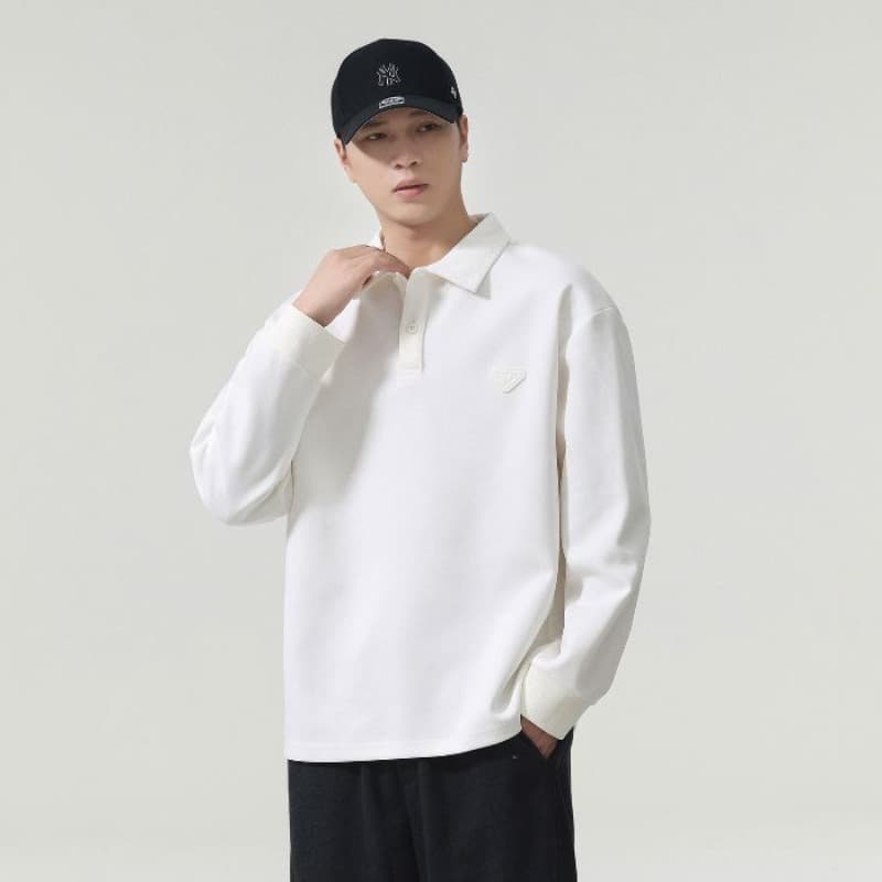 실사 가을 겨울 새로운 POLO 칼라 긴팔 후드티 남자 루즈핏 폴로 칼라 풀오버 셔츠 미니멀리즘 캐주얼 일상 출퇴근 이미지 4