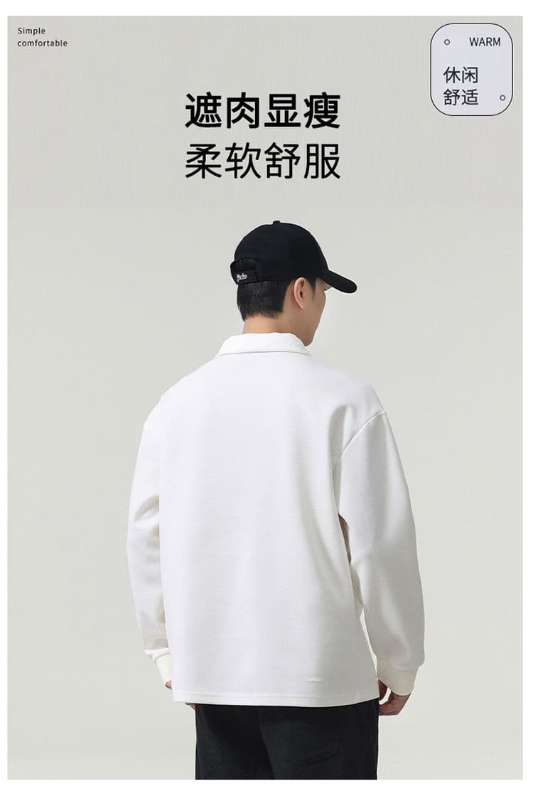실사 가을 겨울 새로운 POLO 칼라 긴팔 후드티 남자 루즈핏 폴로 칼라 풀오버 셔츠 미니멀리즘 캐주얼 일상 출퇴근 상세 이미지 6