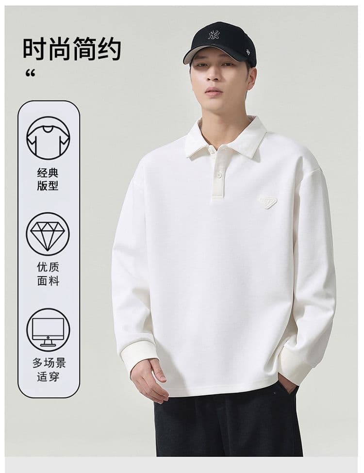 실사 가을 겨울 새로운 POLO 칼라 긴팔 후드티 남자 루즈핏 폴로 칼라 풀오버 셔츠 미니멀리즘 캐주얼 일상 출퇴근 상세 이미지 7