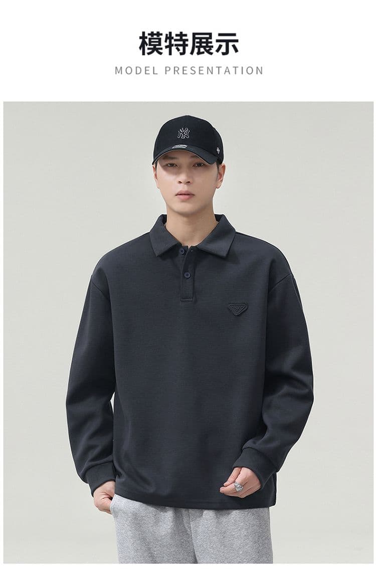 실사 가을 겨울 새로운 POLO 칼라 긴팔 후드티 남자 루즈핏 폴로 칼라 풀오버 셔츠 미니멀리즘 캐주얼 일상 출퇴근 상세 이미지 10
