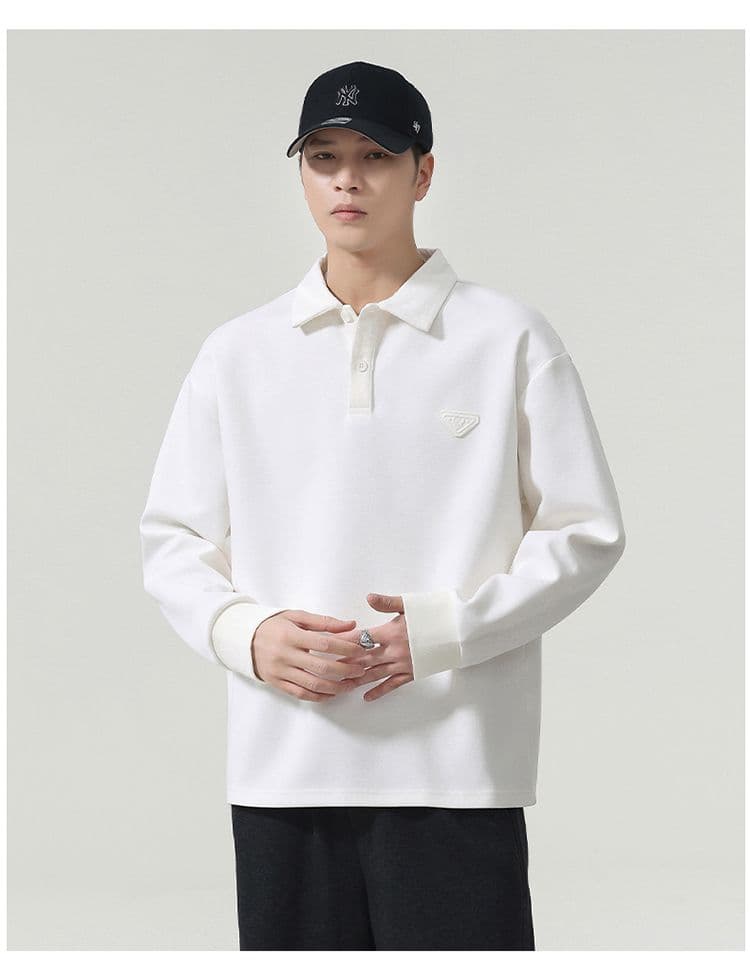 실사 가을 겨울 새로운 POLO 칼라 긴팔 후드티 남자 루즈핏 폴로 칼라 풀오버 셔츠 미니멀리즘 캐주얼 일상 출퇴근 상세 이미지 14