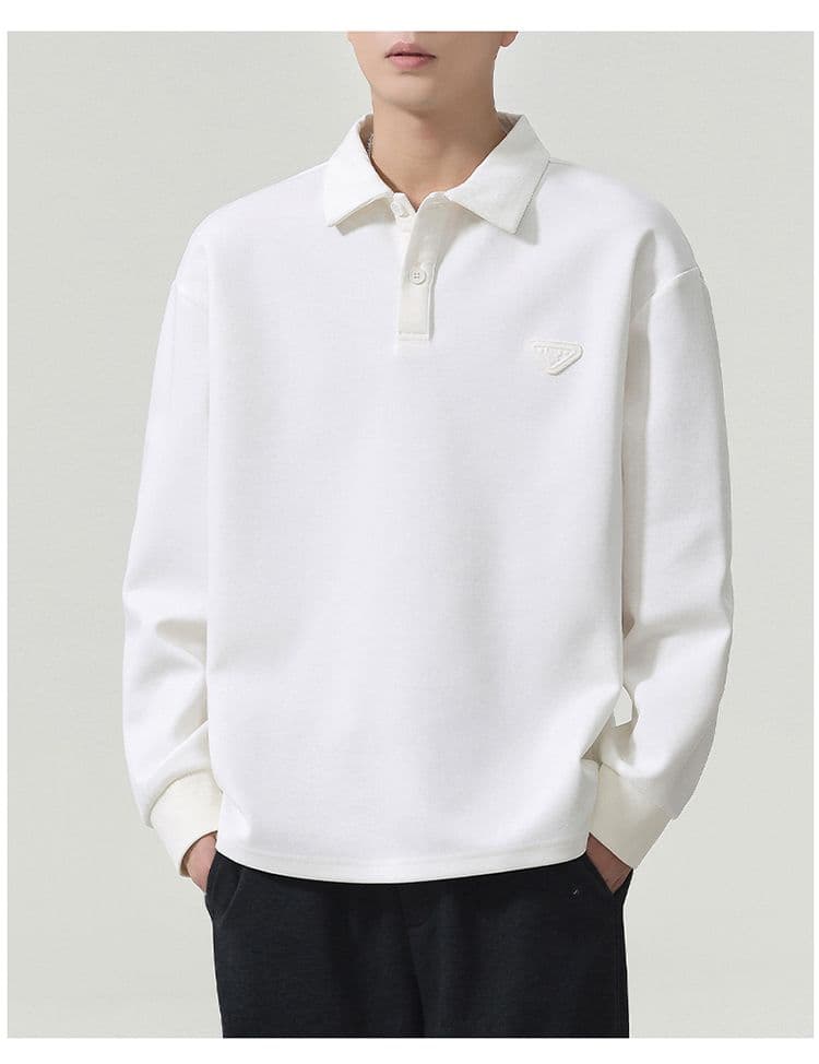 실사 가을 겨울 새로운 POLO 칼라 긴팔 후드티 남자 루즈핏 폴로 칼라 풀오버 셔츠 미니멀리즘 캐주얼 일상 출퇴근 상세 이미지 16