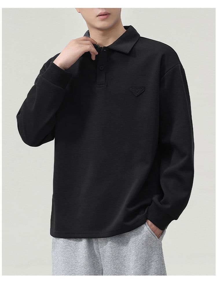 실사 가을 겨울 새로운 POLO 칼라 긴팔 후드티 남자 루즈핏 폴로 칼라 풀오버 셔츠 미니멀리즘 캐주얼 일상 출퇴근 상세 이미지 20