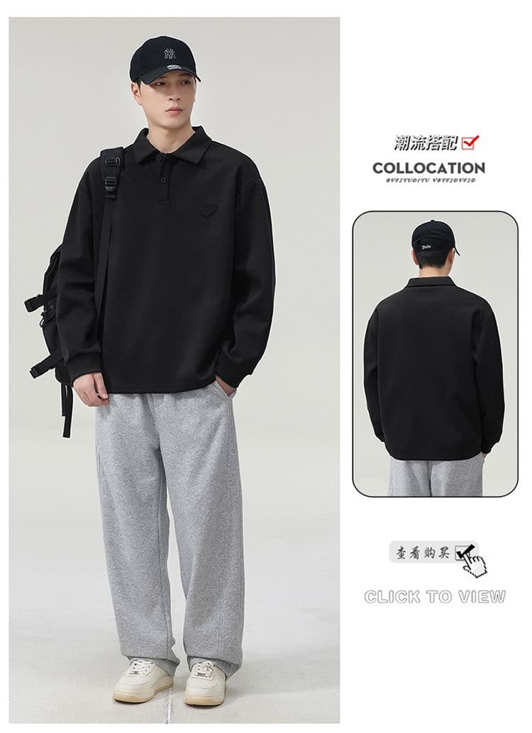 실사 가을 겨울 새로운 POLO 칼라 긴팔 후드티 남자 루즈핏 폴로 칼라 풀오버 셔츠 미니멀리즘 캐주얼 일상 출퇴근 상세 이미지 21