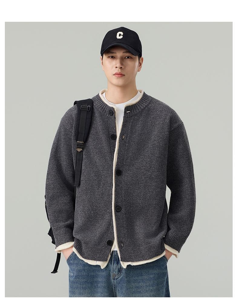 실사 2026 가을 겨울 새로운 아메리칸 조수 브랜드 페이크 레이어드 니트 단추 카디건 코트 남성 재킷 스웨터 상세 이미지 20