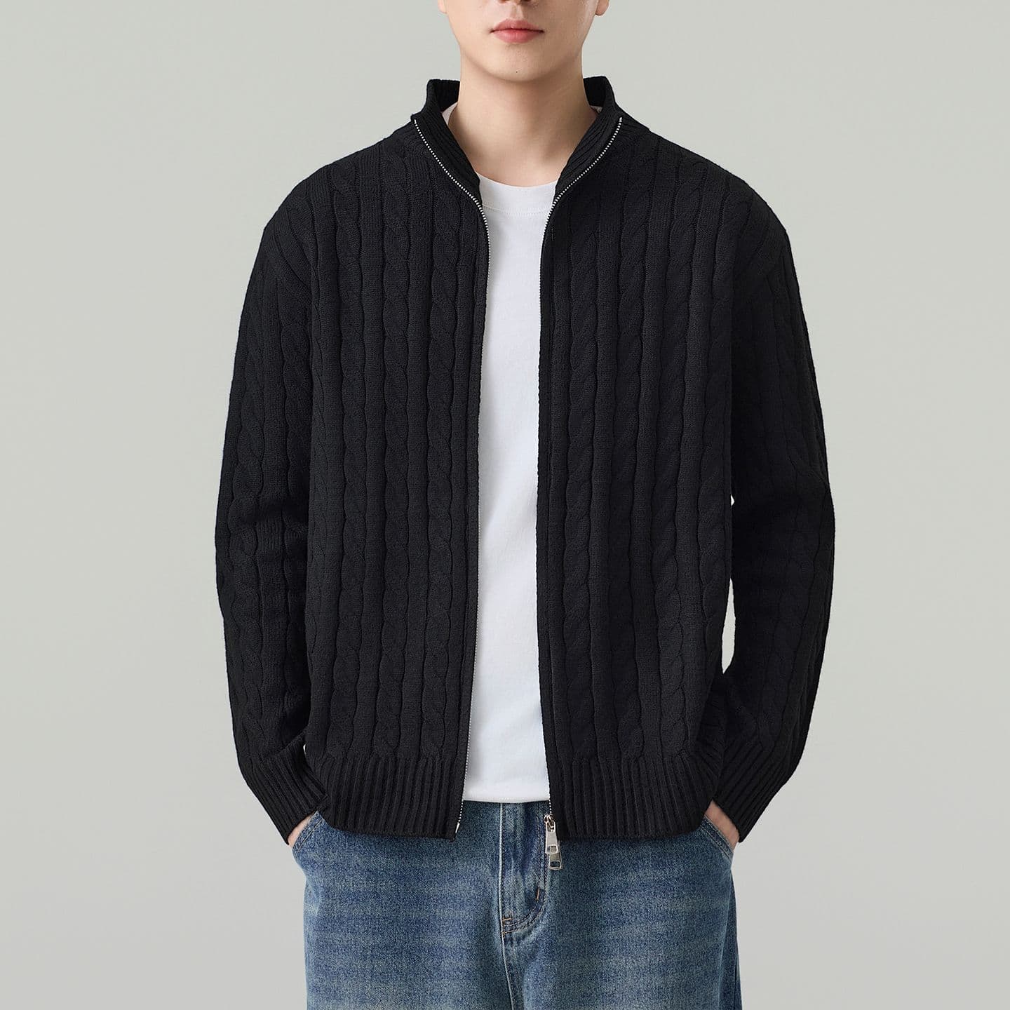 실사 가을 겨울 새로운 오래된 돈 바람 마 무늬 오픈 가디건 스웨터 남녀 다용도 출퇴근 부드러운 찹쌀 니트 스웨터 재킷 이미지 2