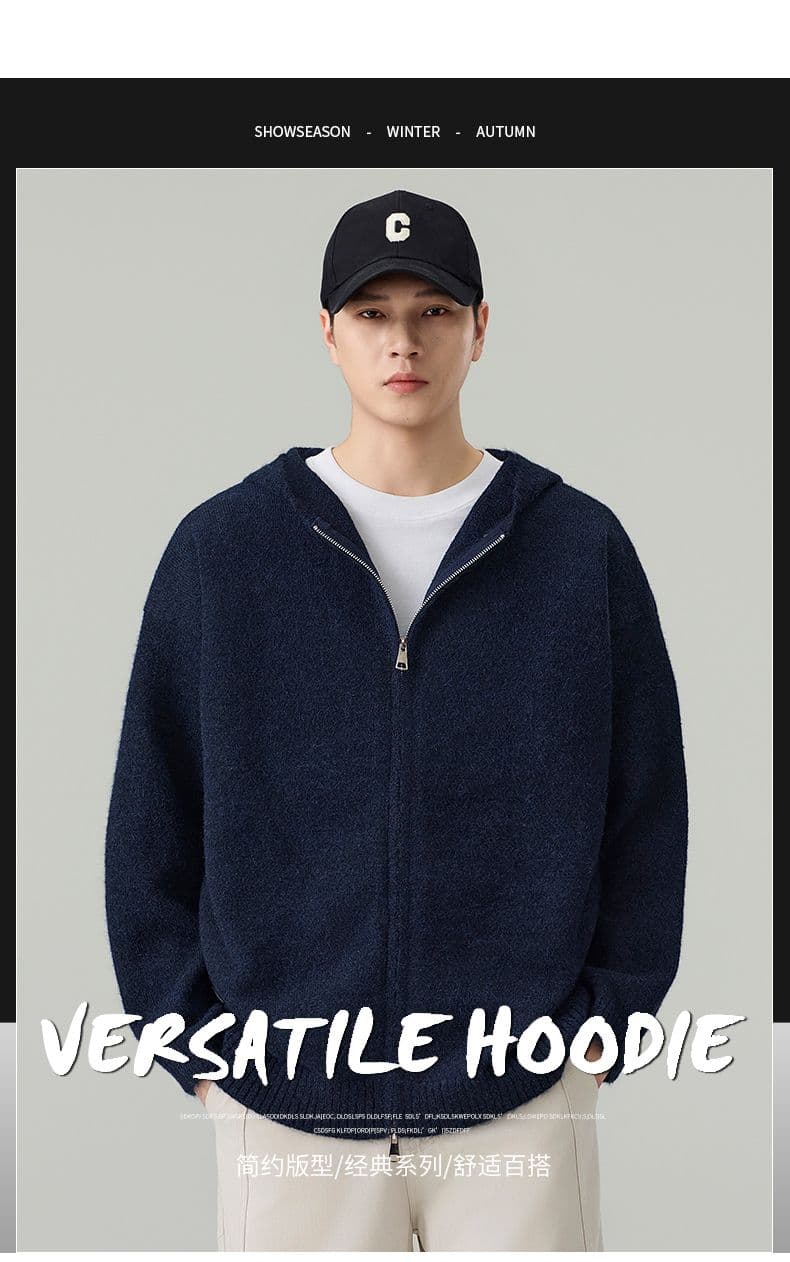 실사 2026 가을 겨울 새로운 후드 오픈 가디건 스웨터 느긋한 바람 부드러운 찹쌀 니트 스웨터 더블 지퍼 디자인 센스 재킷 상세 이미지 1
