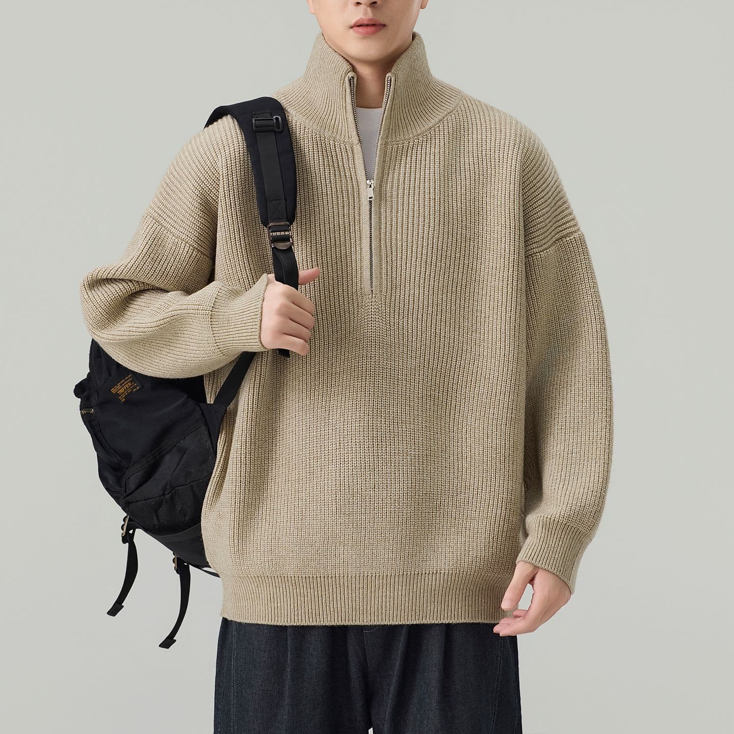 실사 가을 겨울 새로운 무거운 오래된 돈 니트 스웨터 스웨터 남자 두꺼운 스타일 하프 지퍼 고급 센스 풀오버 캐주얼 인사이드 가져 가라. 이미지 4