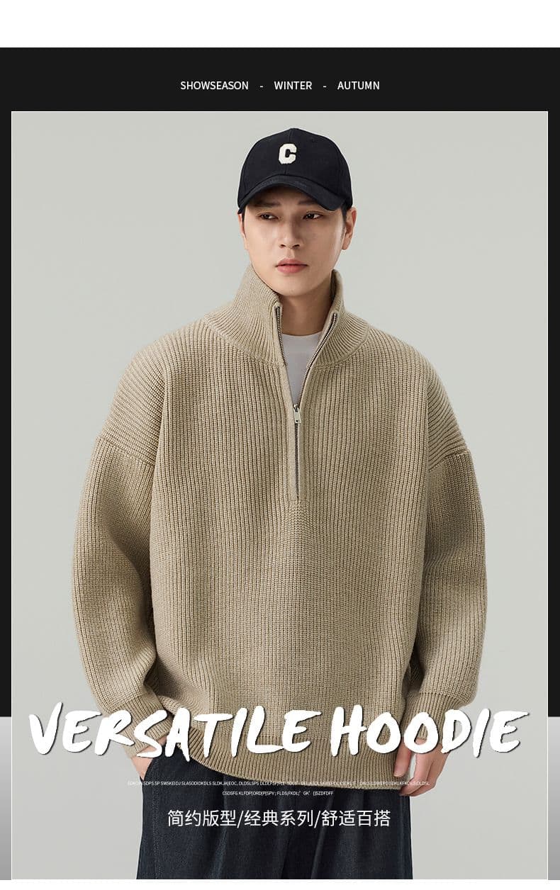 실사 가을 겨울 새로운 무거운 오래된 돈 니트 스웨터 스웨터 남자 두꺼운 스타일 하프 지퍼 고급 센스 풀오버 캐주얼 인사이드 가져 가라. 상세 이미지 1