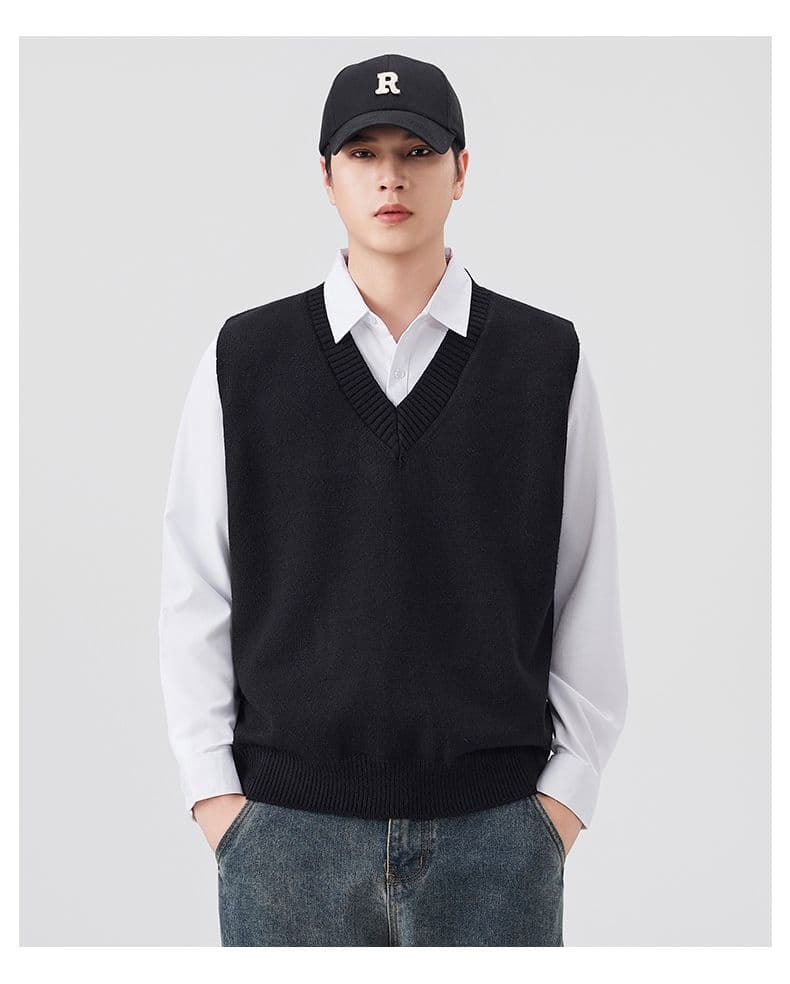 실사 남성 조끼 니트 스웨터 베스트 남자 2026 가을 겨울 새로운 V넥 풀오버 민소매 스웨터 어깨 다용도 상세 이미지 18