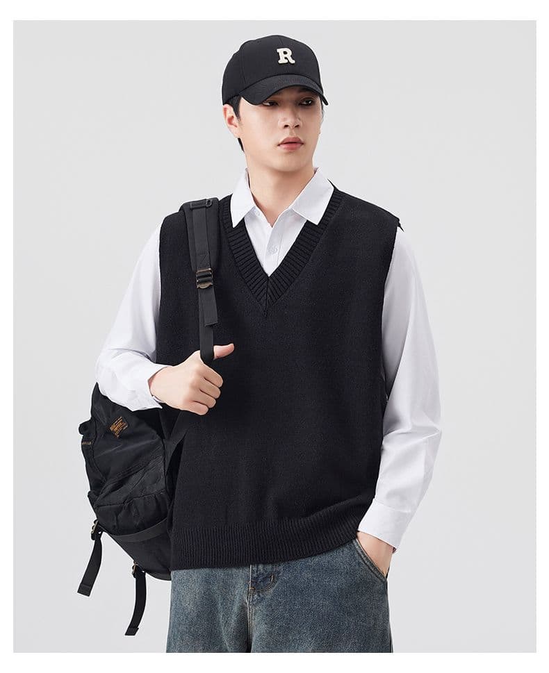 실사 남성 조끼 니트 스웨터 베스트 남자 2026 가을 겨울 새로운 V넥 풀오버 민소매 스웨터 어깨 다용도 상세 이미지 21