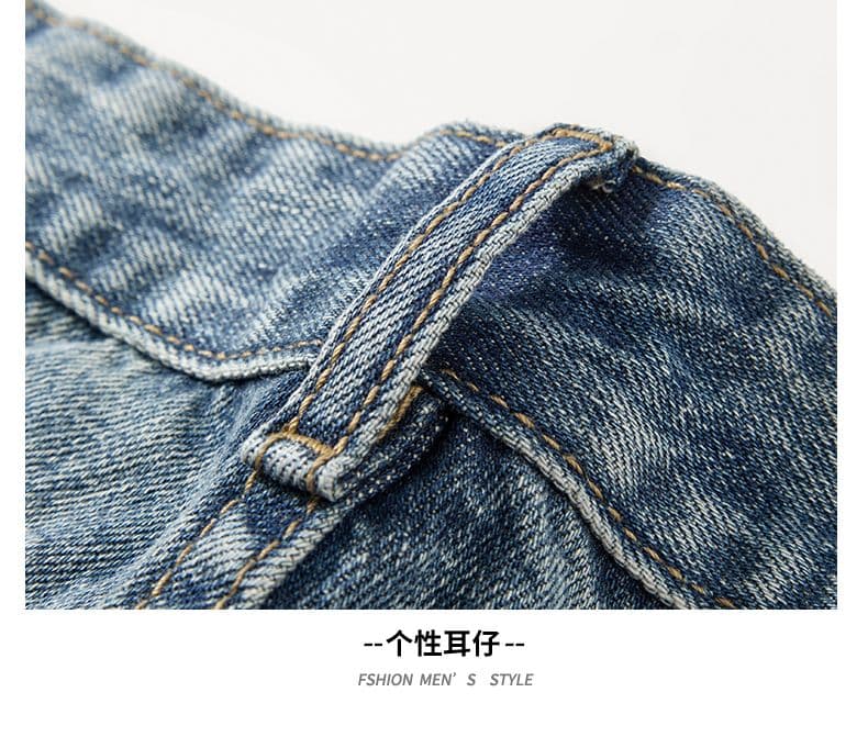 실사 가을 겨울 새로운 아메리칸 레트로 루즈핏 마이크로 원추형 작은 스트레이트 청바지 남자 다용도 미니멀리즘 작은 자수 긴 바지 상세 이미지 17
