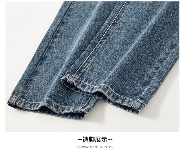 실사 가을 겨울 새로운 아메리칸 레트로 루즈핏 마이크로 원추형 작은 스트레이트 청바지 남자 다용도 미니멀리즘 작은 자수 긴 바지 상세 이미지 18