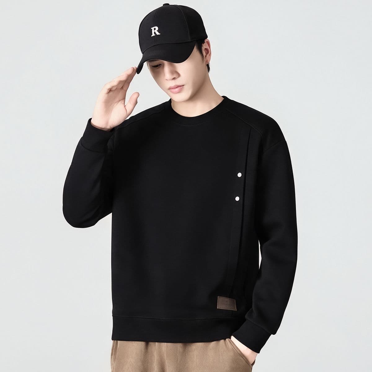실사 가을 겨울 새로운 조수 브랜드 디자인 센스 라운드 넥 후드티 남성 풀오버 트렌드 와 성별 다용도 출퇴근 맨위 이미지 3