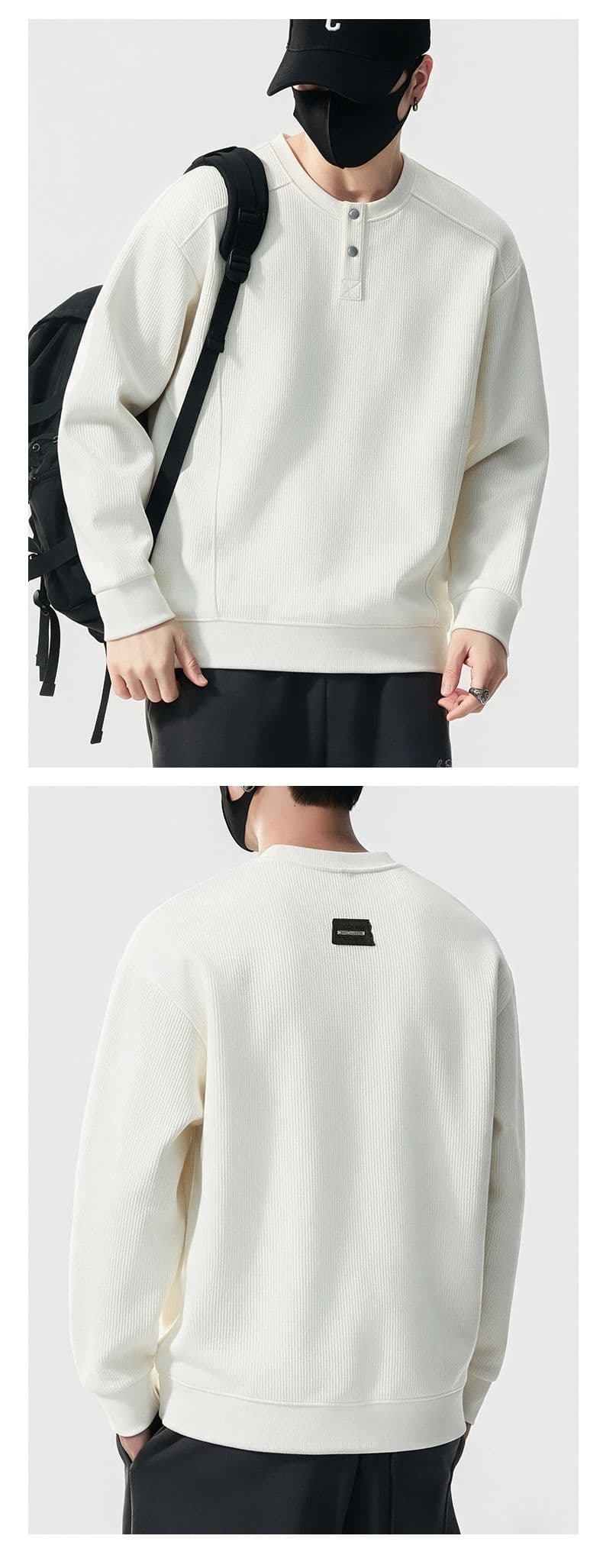 실사 가을 겨울 새로운 조수 브랜드 하프 단추 디자인 라운드 넥 후드티 남자 풀오버 트렌드 와 성별 다용도 신축성 맨위 상세 이미지 15