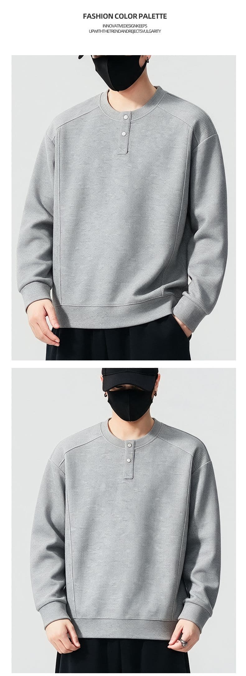 실사 가을 겨울 새로운 조수 브랜드 하프 단추 디자인 라운드 넥 후드티 남자 풀오버 트렌드 와 성별 다용도 신축성 맨위 상세 이미지 16