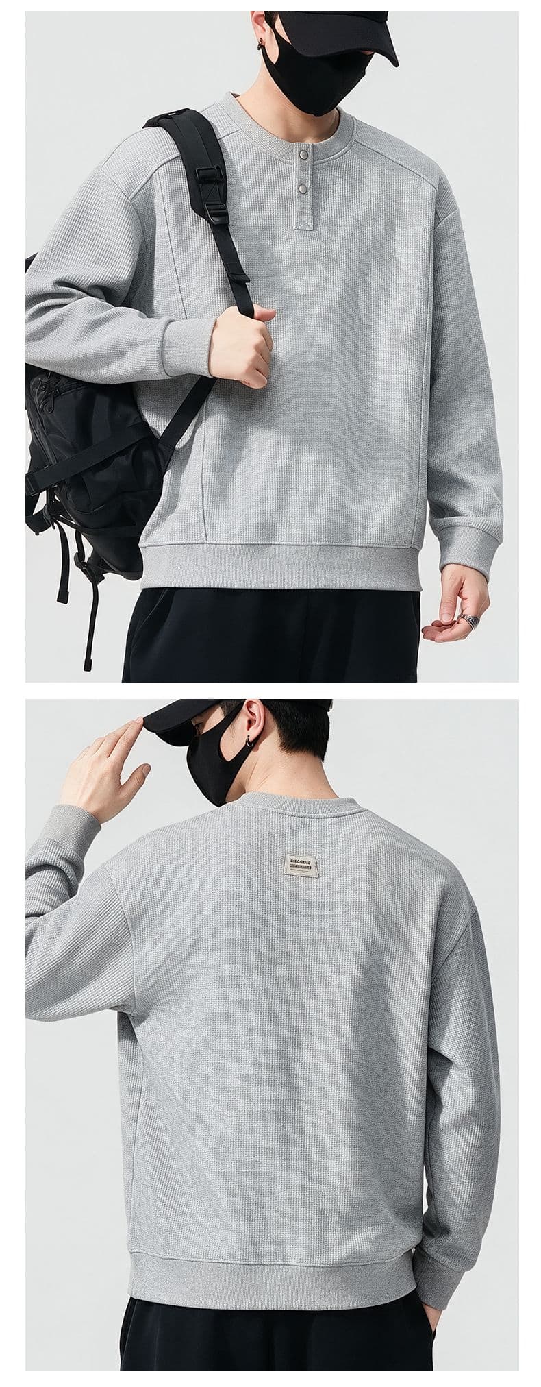 실사 가을 겨울 새로운 조수 브랜드 하프 단추 디자인 라운드 넥 후드티 남자 풀오버 트렌드 와 성별 다용도 신축성 맨위 상세 이미지 17