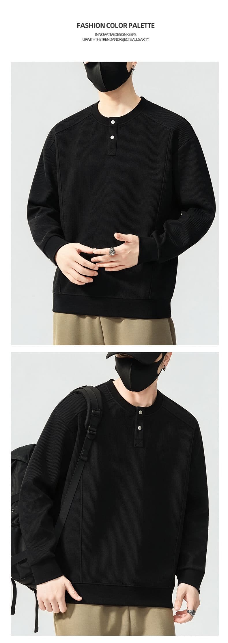 실사 가을 겨울 새로운 조수 브랜드 하프 단추 디자인 라운드 넥 후드티 남자 풀오버 트렌드 와 성별 다용도 신축성 맨위 상세 이미지 18